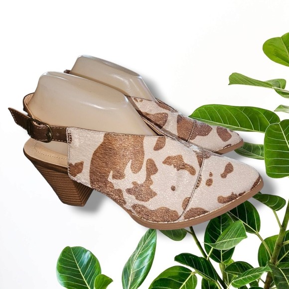 Cato Comfort 1946 Cow Print FaLux Hide Hair Closed Toe Heel Sling Back Shoe Sz 9 - Picture 2 of 14